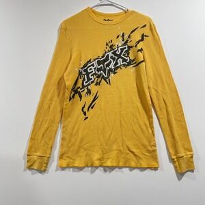 Fox Racing Y2K Mens Large Yellow Waffle Knit Thermal Graphic Long Sleeve Shirt